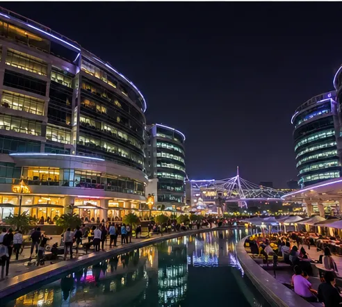 Cyber Hub Gurgaon with modern restaurants, cafes, offices and vibrant nightlife