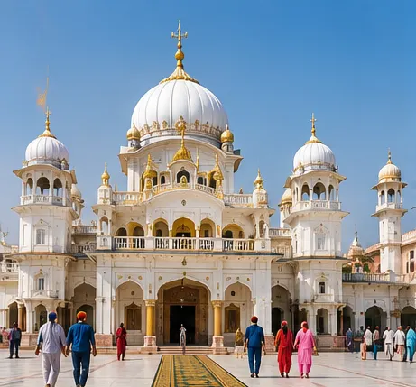 Devotees visiting a famous religious place in Patiala for prayers and spiritual blessings