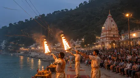 look Ganga Arti at triveni ghat